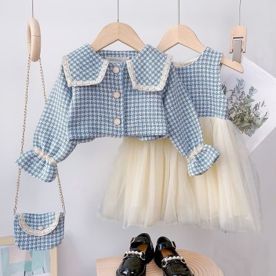 Vestido tule+cardingan+bolsa